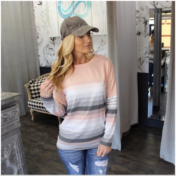 Infinity Raine Tops - ✨LAST ONE✨Pink and Gray striped soft banded tunic